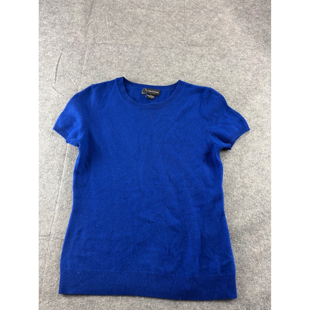 C by Bloomingdales Cashmere Short Sleeve Sweater Royal Blue Crew Neck SEE